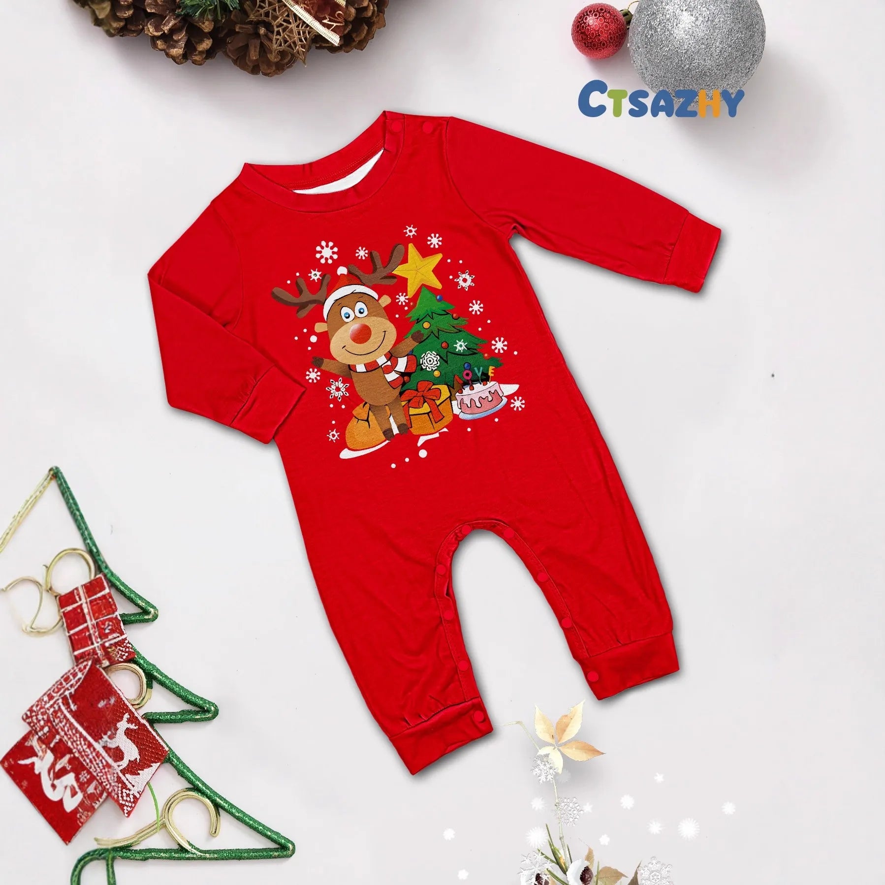 2025 Christmas Family Matching Pajamas Adult Kid Baby Outfits Deer Stars Tree Tops+Pants 2PCS Xmas Sleepwear Pyjamas Dog Clothes