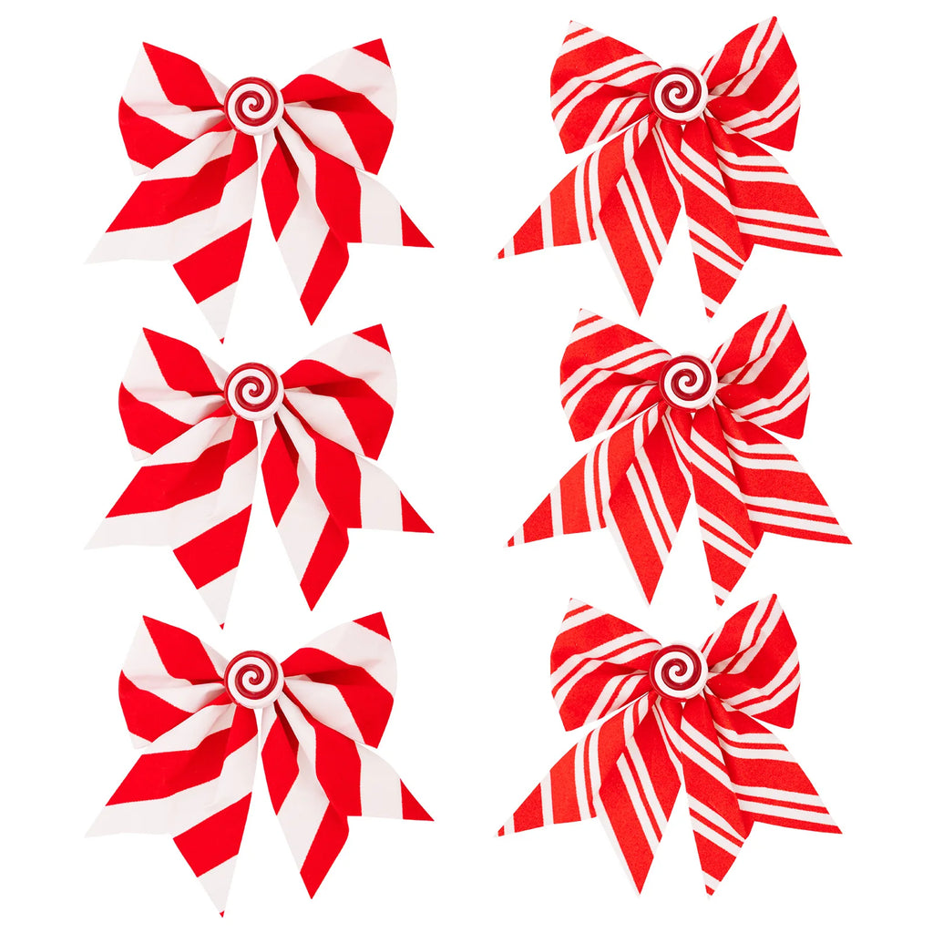 Three Christmas Bow Wreaths, Decorated with Red and White Striped Tree Top Bows, Christmas Party Home Decoration Items