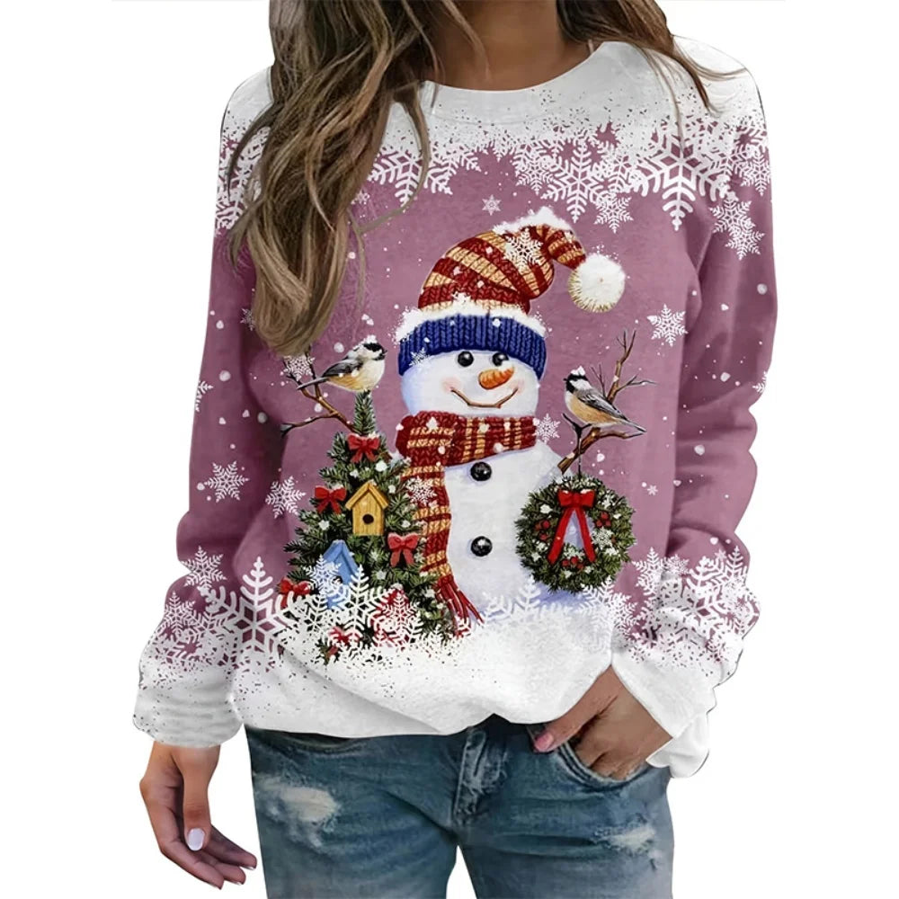 Christmas Snowman 3D Print Sweatshirts Women Fashion Casual Streetwear O-Neck Hoodies Y2k Pullovers Harajuku Tops Woman Clothing
