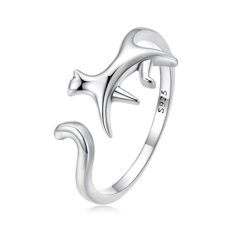 WOSTU 100% 925 Sterling Silver Cat Dog Opening Ring Hot Sale Pet Rings For Women Original Fashion Animal Jewelry Party Gift