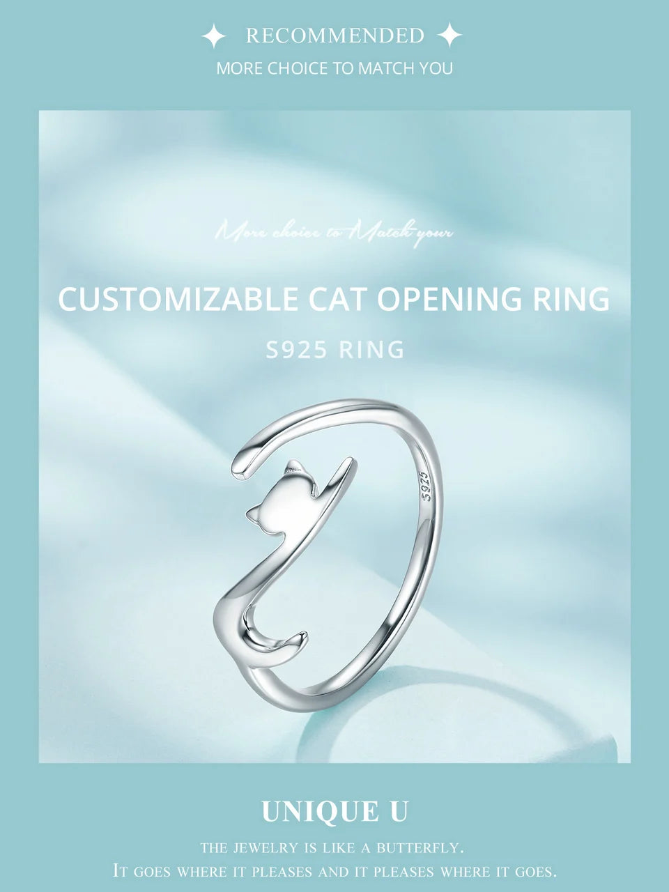 WOSTU 100% 925 Sterling Silver Cat Dog Opening Ring Hot Sale Pet Rings For Women Original Fashion Animal Jewelry Party Gift