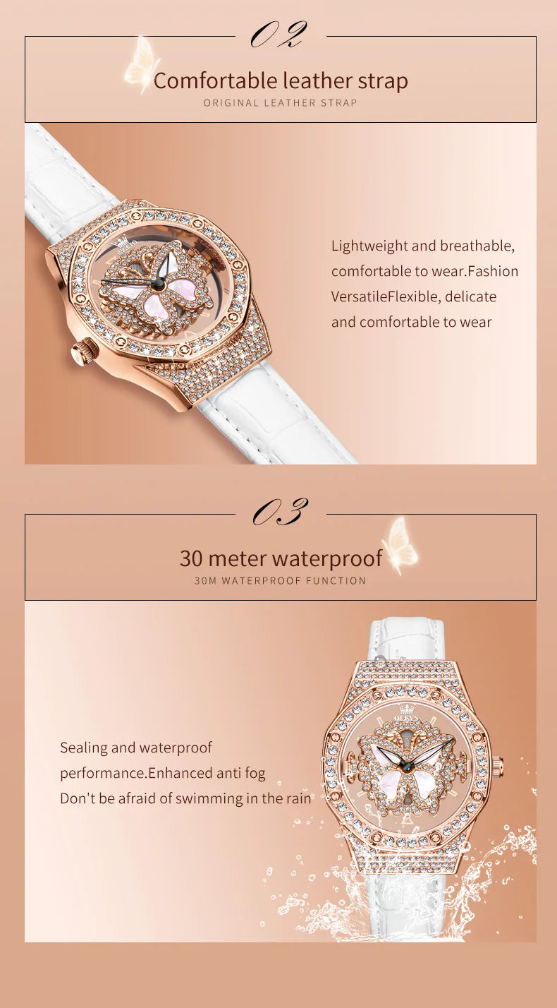 OLEVS 9996 Quartz Watch For Women Top Brand Fashion Woman Wristwatch Butterfly Luxury Waterproof Original Leather Dress Watches