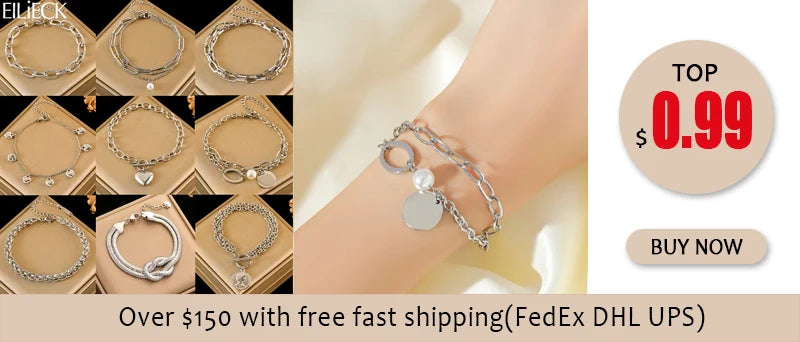 EILIECK 316L Stainless Steel Beads Wound Chain Bracelet for Women Charm Metal 18 K Plated Trendy Golden Unique Design Jewelry