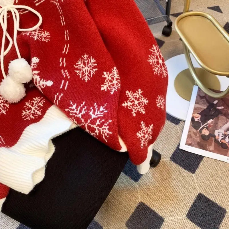 Christmas Knitted Sweaters for Women Vintage Fashion Long Sleeve Jumpers Print Loose V Neck2024 New Autumn Winter Pullovers