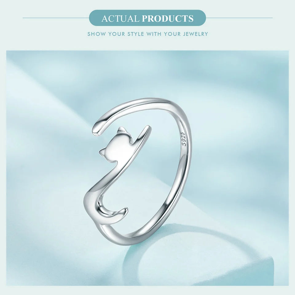 WOSTU 100% 925 Sterling Silver Cat Dog Opening Ring Hot Sale Pet Rings For Women Original Fashion Animal Jewelry Party Gift