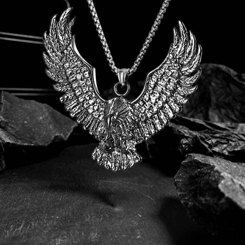 YQ 316L Stainless Steel Viking Eagle Pendant Chain Necklace For Men Punk Gothic Jewelry Accessories Male