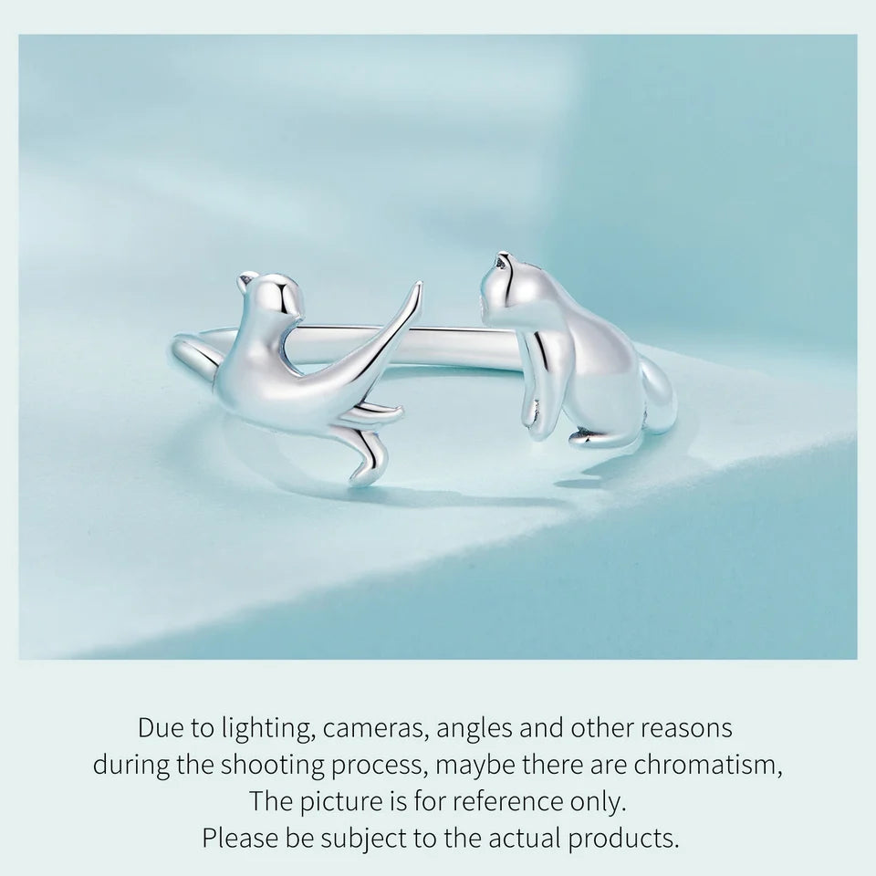 WOSTU 100% 925 Sterling Silver Cat Dog Opening Ring Hot Sale Pet Rings For Women Original Fashion Animal Jewelry Party Gift