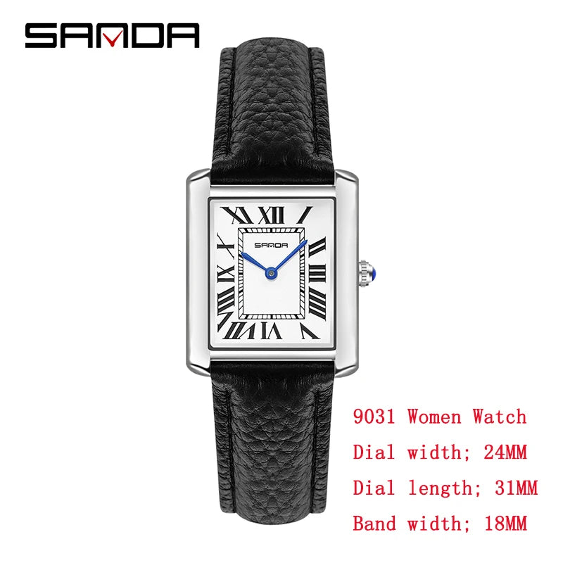 SANDA New Quartz Watch Roman Numeral Stainless Steel Leather Watchband Brief Lovers Watch 30M Waterproof Hot Men's Women's Watch