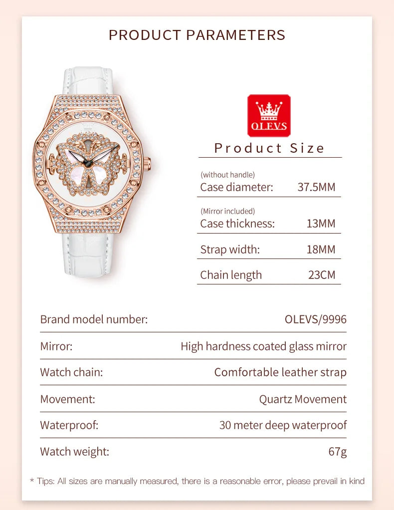 OLEVS 9996 Quartz Watch For Women Top Brand Fashion Woman Wristwatch Butterfly Luxury Waterproof Original Leather Dress Watches