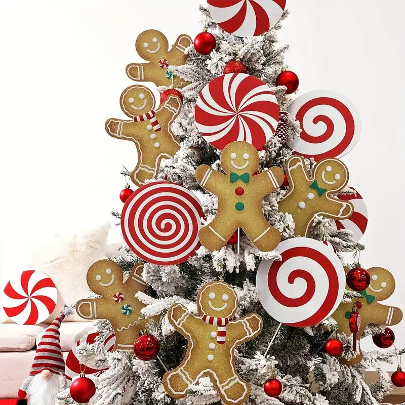 4/8pcs Christmas Tree Topper and Ornaments Set with Large Candy Cane Swirls for Home,Party Centerpiece for Christmas, Weddings