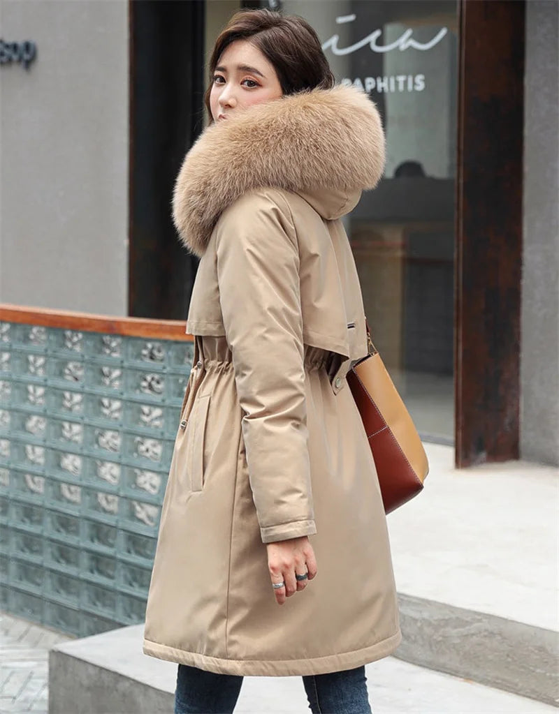 Winter Jacket 2025 New Women Parka Clothes Long Coat Wool Liner Hooded Jacket Fur Collar Thick Warm Snow Wear Padded Parka 6XL