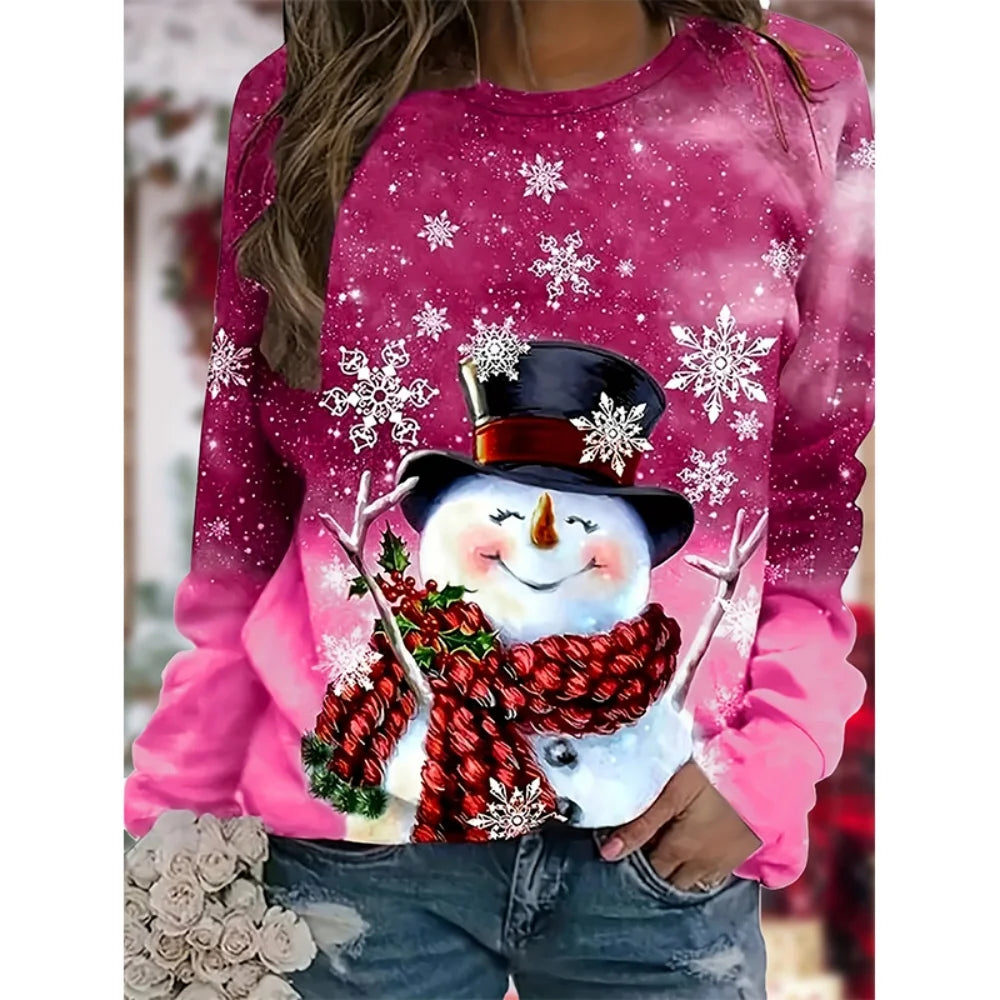 Christmas Snowman 3D Print Sweatshirts Women Fashion Casual Streetwear O-Neck Hoodies Y2k Pullovers Harajuku Tops Woman Clothing