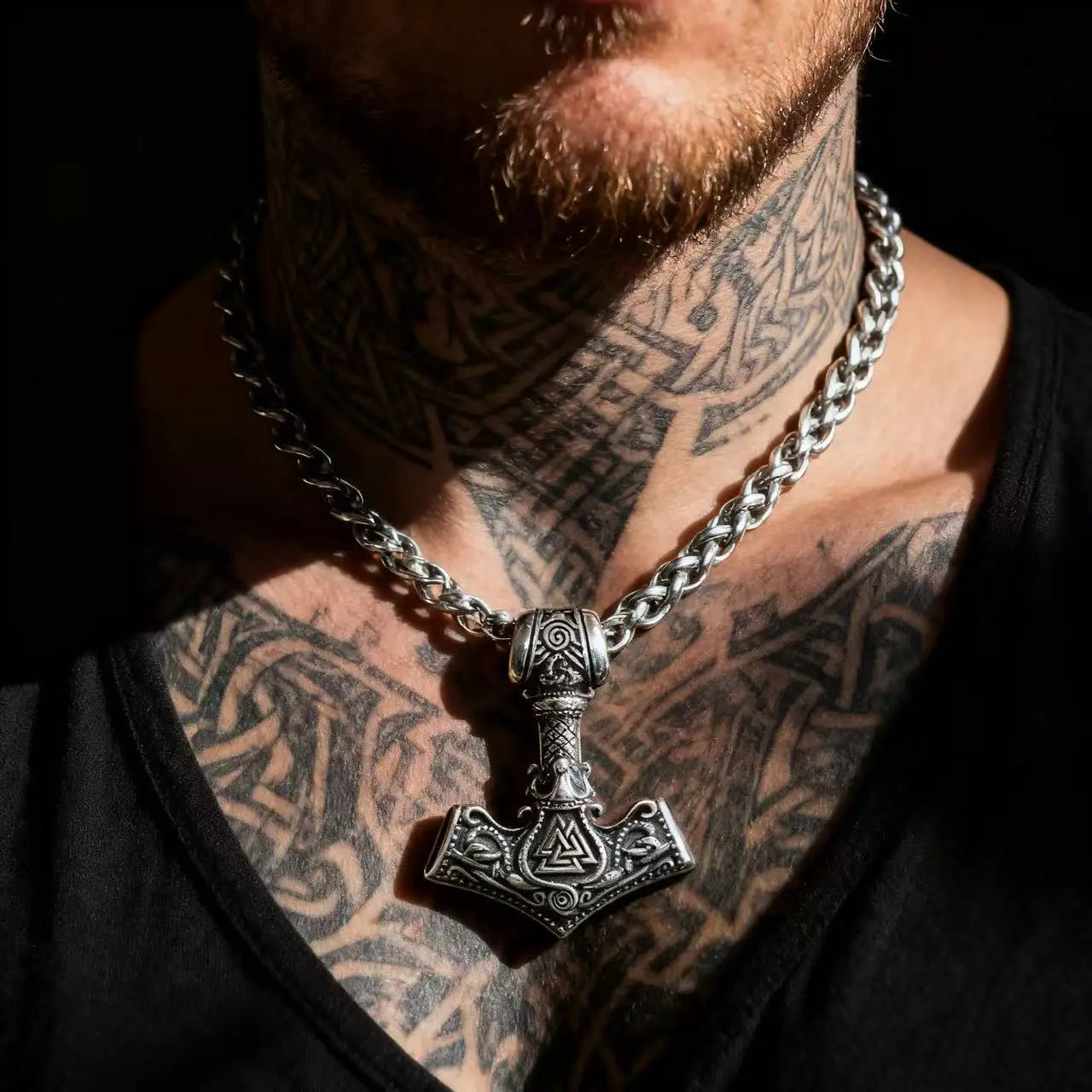 HNSP 316L Stainless Steel Mjolnir Thor Hammer Viking Norse Rune Pendant Necklace For Men Vintage Jewelry Accessories Ideal Gift