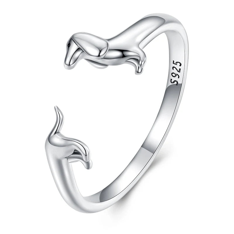 WOSTU 100% 925 Sterling Silver Cat Dog Opening Ring Hot Sale Pet Rings For Women Original Fashion Animal Jewelry Party Gift