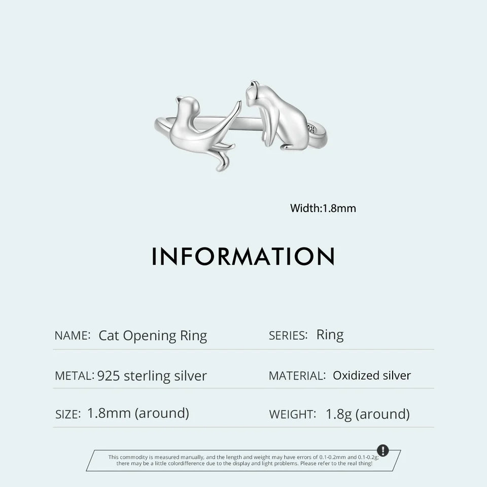 WOSTU 100% 925 Sterling Silver Cat Dog Opening Ring Hot Sale Pet Rings For Women Original Fashion Animal Jewelry Party Gift