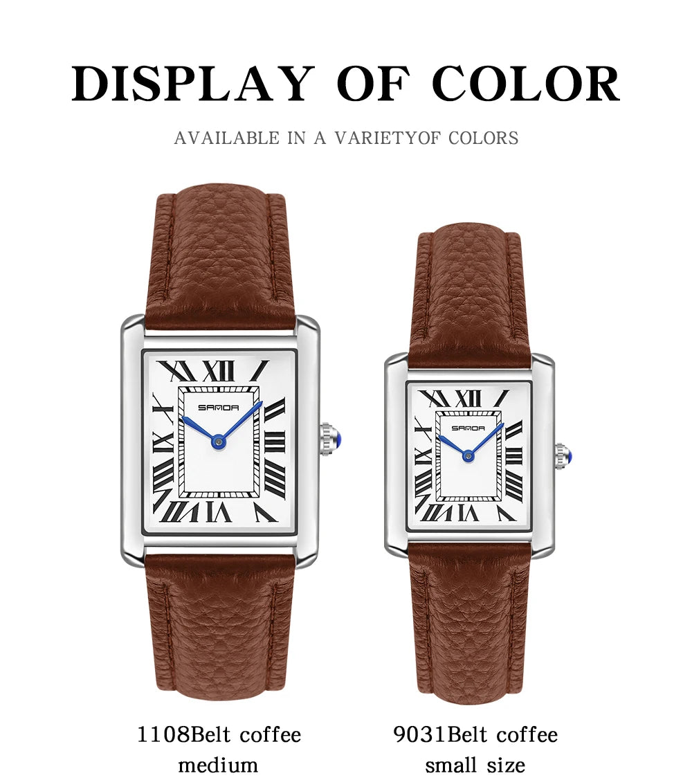 SANDA New Quartz Watch Roman Numeral Stainless Steel Leather Watchband Brief Lovers Watch 30M Waterproof Hot Men's Women's Watch