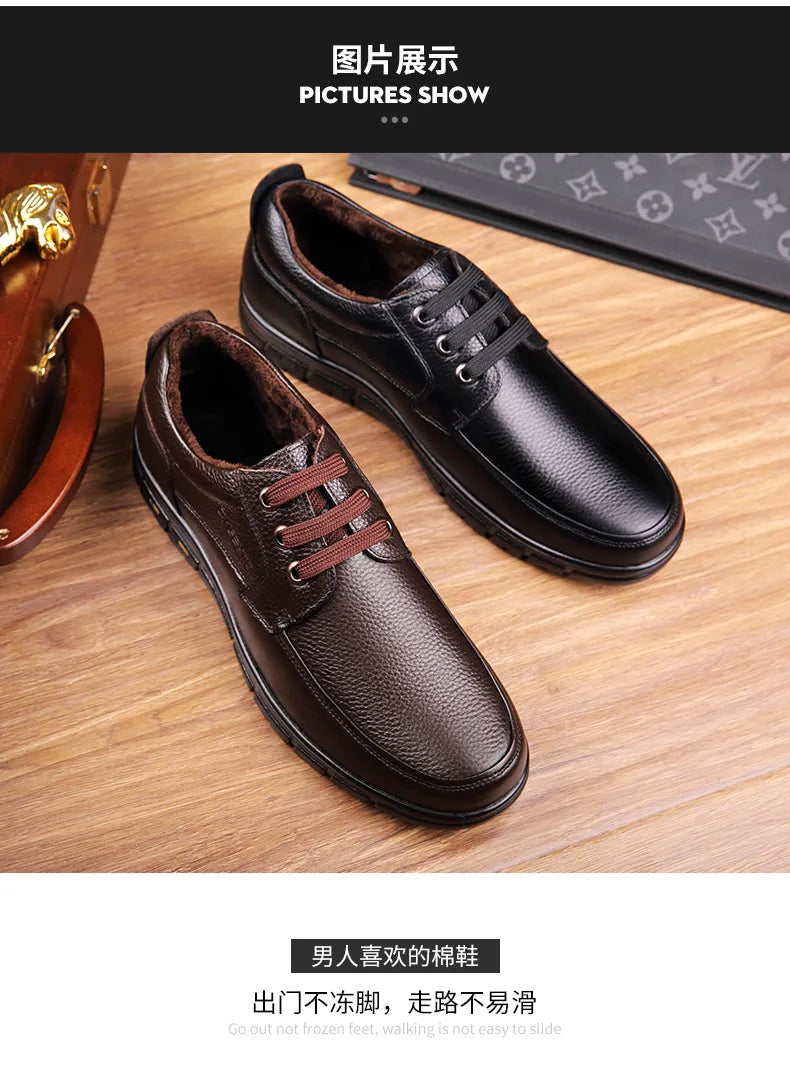 Hot Sale Men Genuine Leather Casual Shoes Soft Sole Lace-up Luxury Brand Middle-aged Old Man Dad Lightweight Loafers Shoes