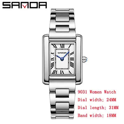 SANDA New Quartz Watch Roman Numeral Stainless Steel Leather Watchband Brief Lovers Watch 30M Waterproof Hot Men's Women's Watch
