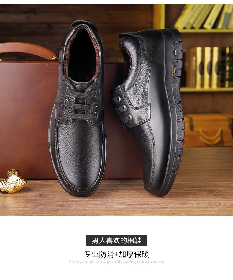 Hot Sale Men Genuine Leather Casual Shoes Soft Sole Lace-up Luxury Brand Middle-aged Old Man Dad Lightweight Loafers Shoes