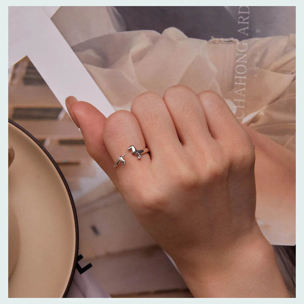 WOSTU 100% 925 Sterling Silver Cat Dog Opening Ring Hot Sale Pet Rings For Women Original Fashion Animal Jewelry Party Gift