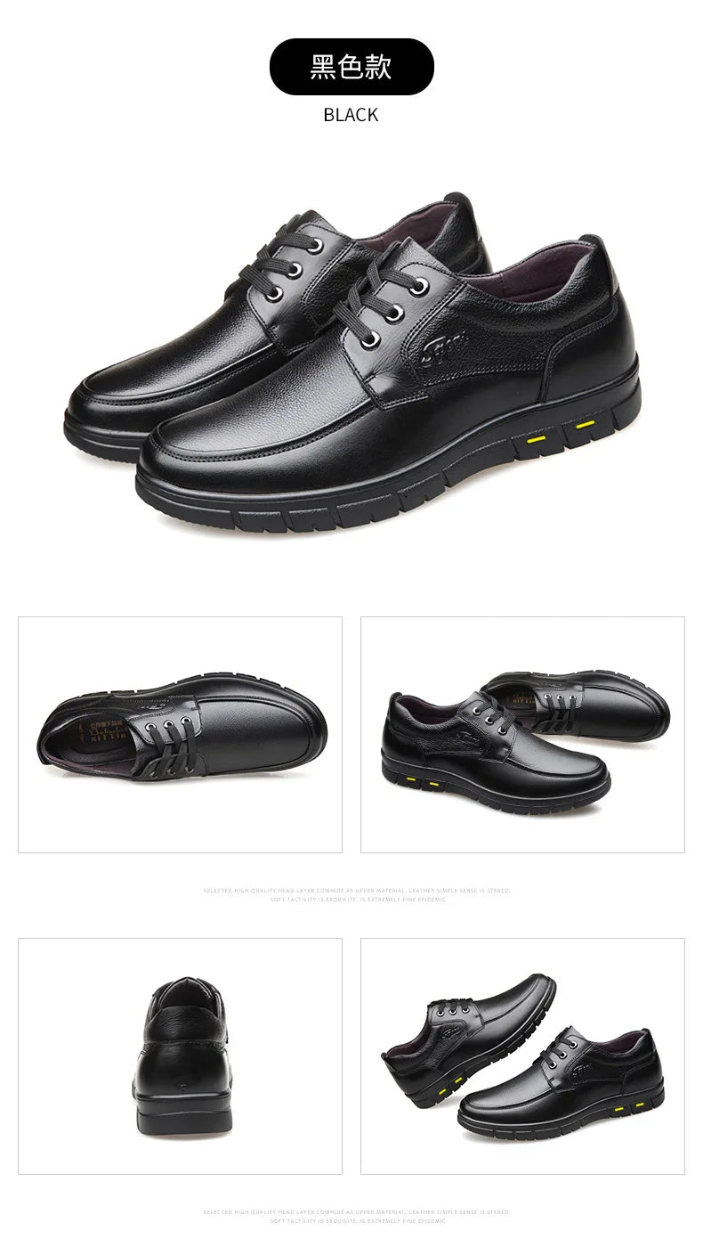 Hot Sale Men Genuine Leather Casual Shoes Soft Sole Lace-up Luxury Brand Middle-aged Old Man Dad Lightweight Loafers Shoes