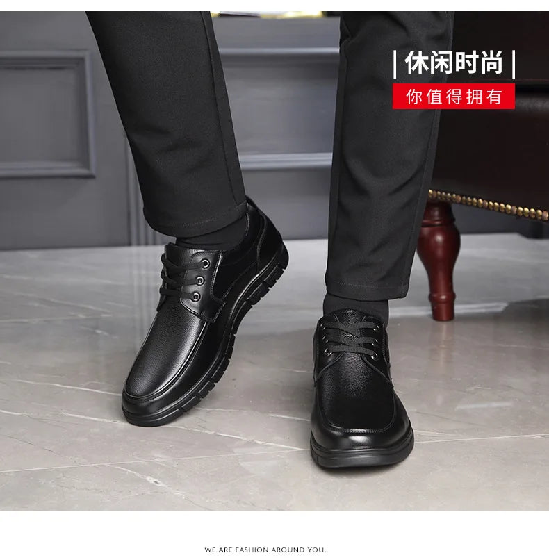 Hot Sale Men Genuine Leather Casual Shoes Soft Sole Lace-up Luxury Brand Middle-aged Old Man Dad Lightweight Loafers Shoes