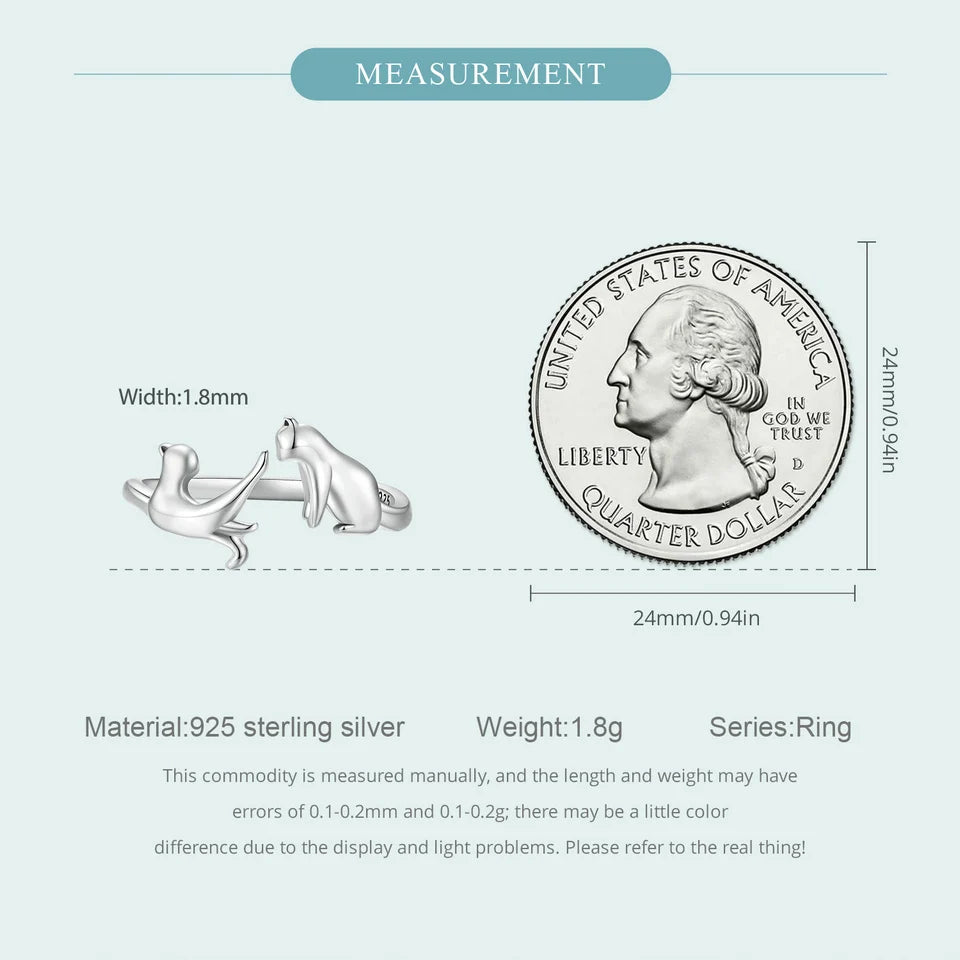 WOSTU 100% 925 Sterling Silver Cat Dog Opening Ring Hot Sale Pet Rings For Women Original Fashion Animal Jewelry Party Gift