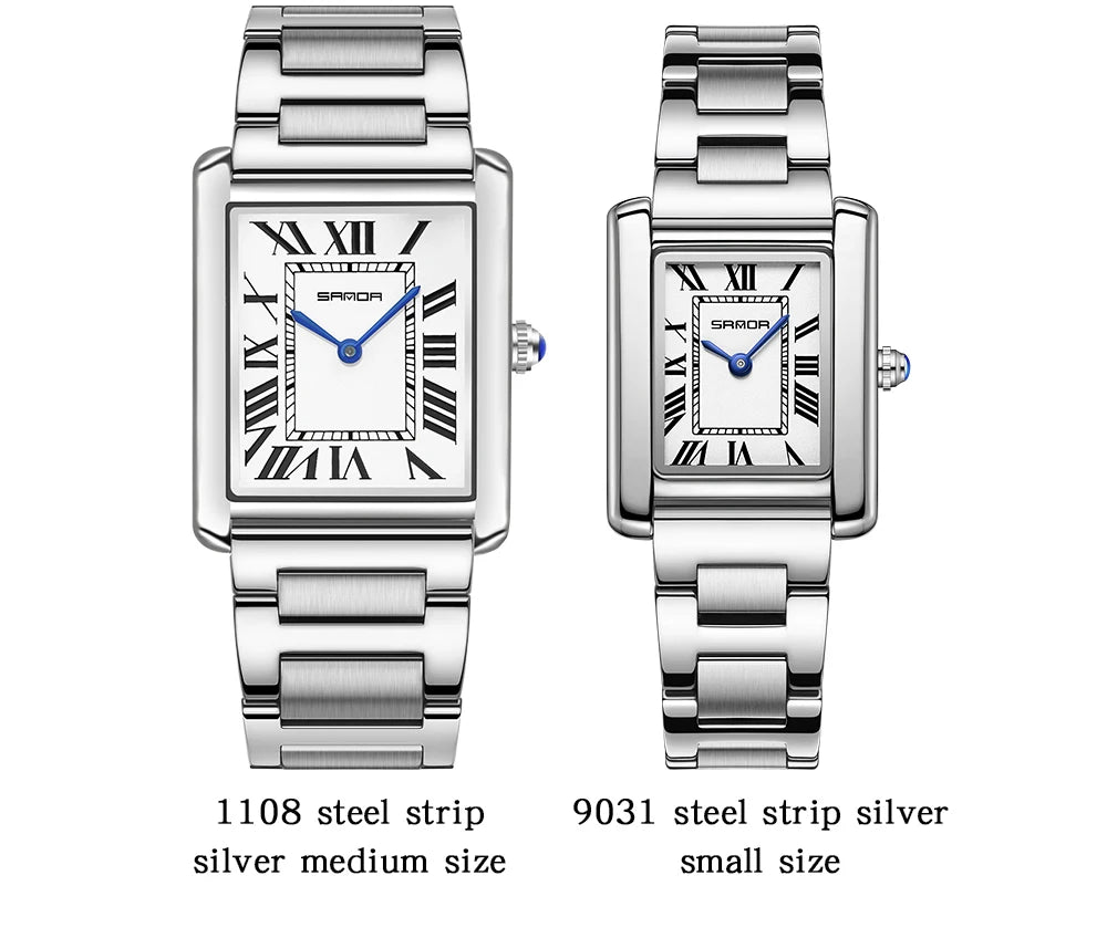 SANDA New Quartz Watch Roman Numeral Stainless Steel Leather Watchband Brief Lovers Watch 30M Waterproof Hot Men's Women's Watch