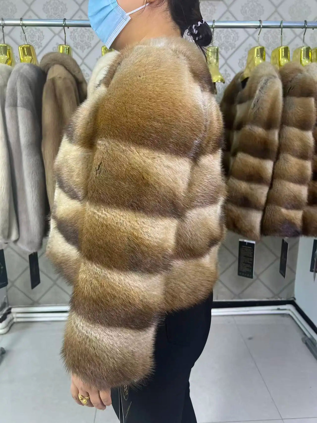 New Women Real Natural Musk Rat Fur Coat High Quality Genuine Winter Luxury Female Jacket Outerwear Long Sleeves