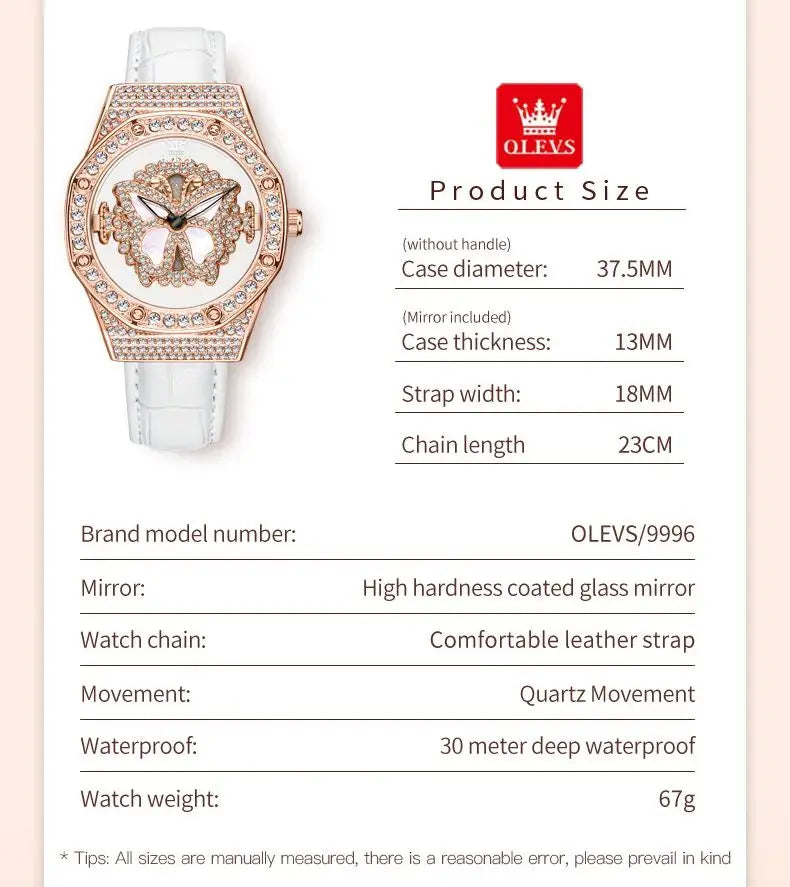 OLEVS 9996 Quartz Watch For Women Top Brand Fashion Woman Wristwatch Butterfly Luxury Waterproof Original Leather Dress Watches