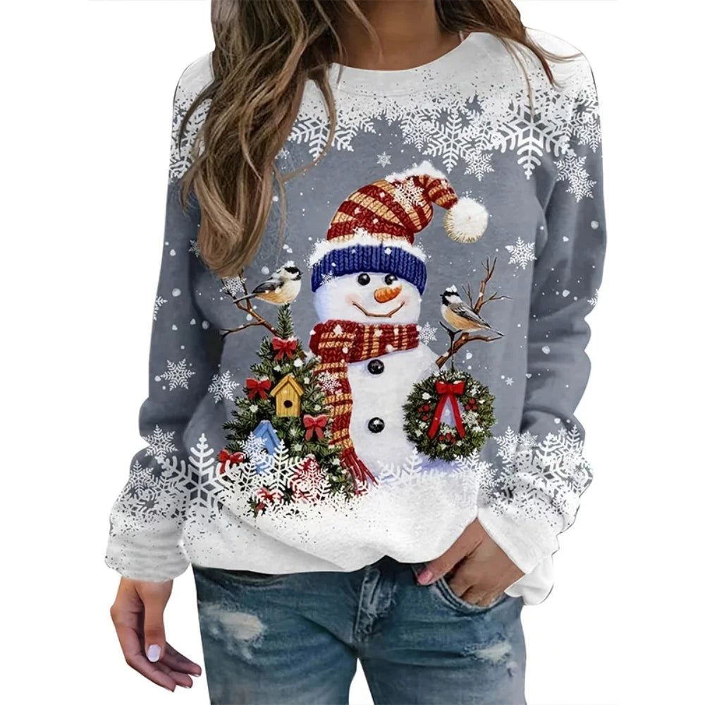 Christmas Snowman 3D Print Sweatshirts Women Fashion Casual Streetwear O-Neck Hoodies Y2k Pullovers Harajuku Tops Woman Clothing