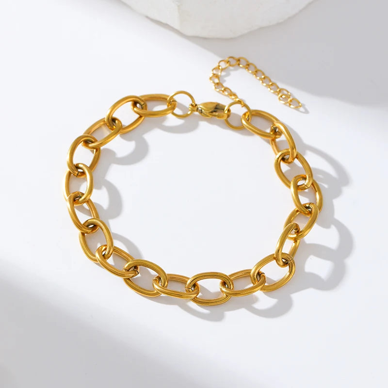 EILIECK 316L Stainless Steel Beads Wound Chain Bracelet for Women Charm Metal 18 K Plated Trendy Golden Unique Design Jewelry