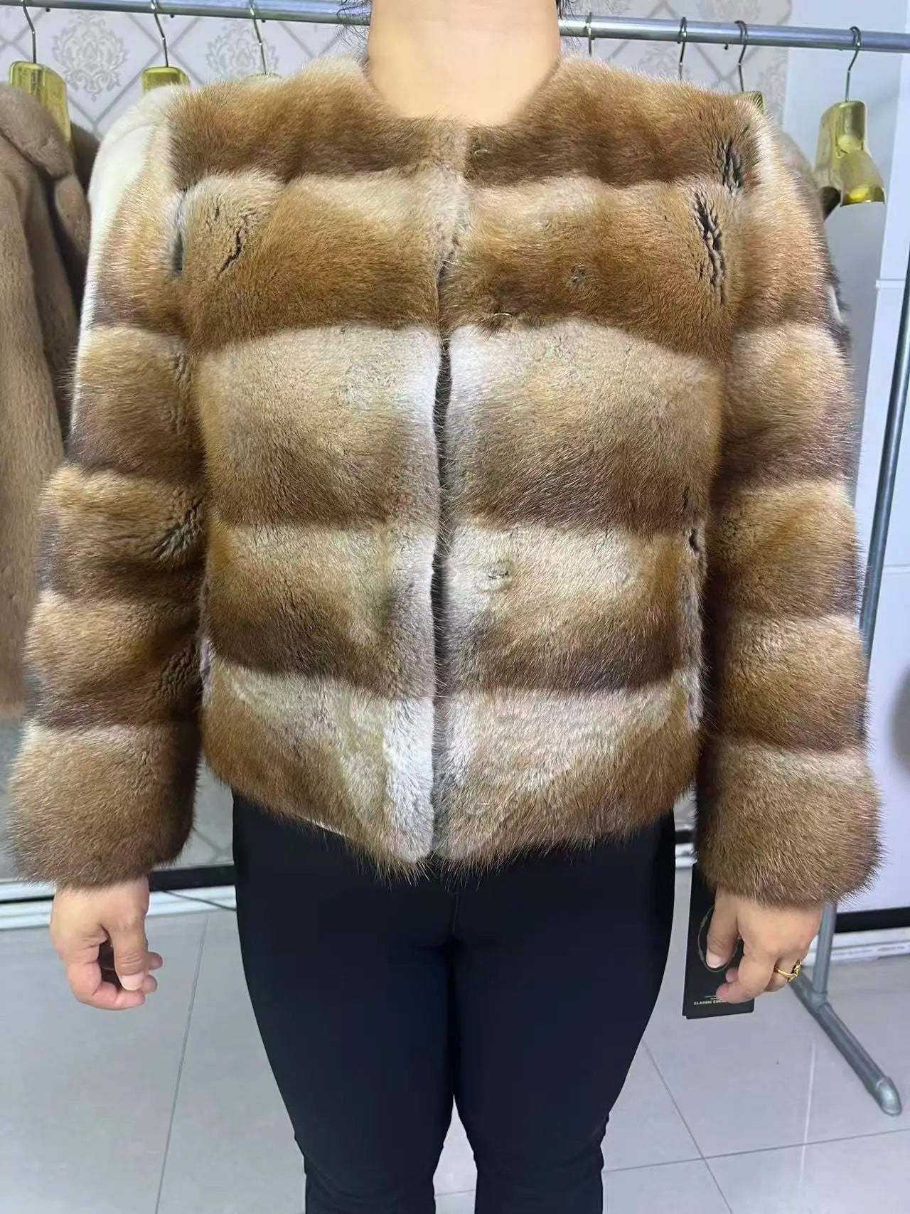 New Women Real Natural Musk Rat Fur Coat High Quality Genuine Winter Luxury Female Jacket Outerwear Long Sleeves
