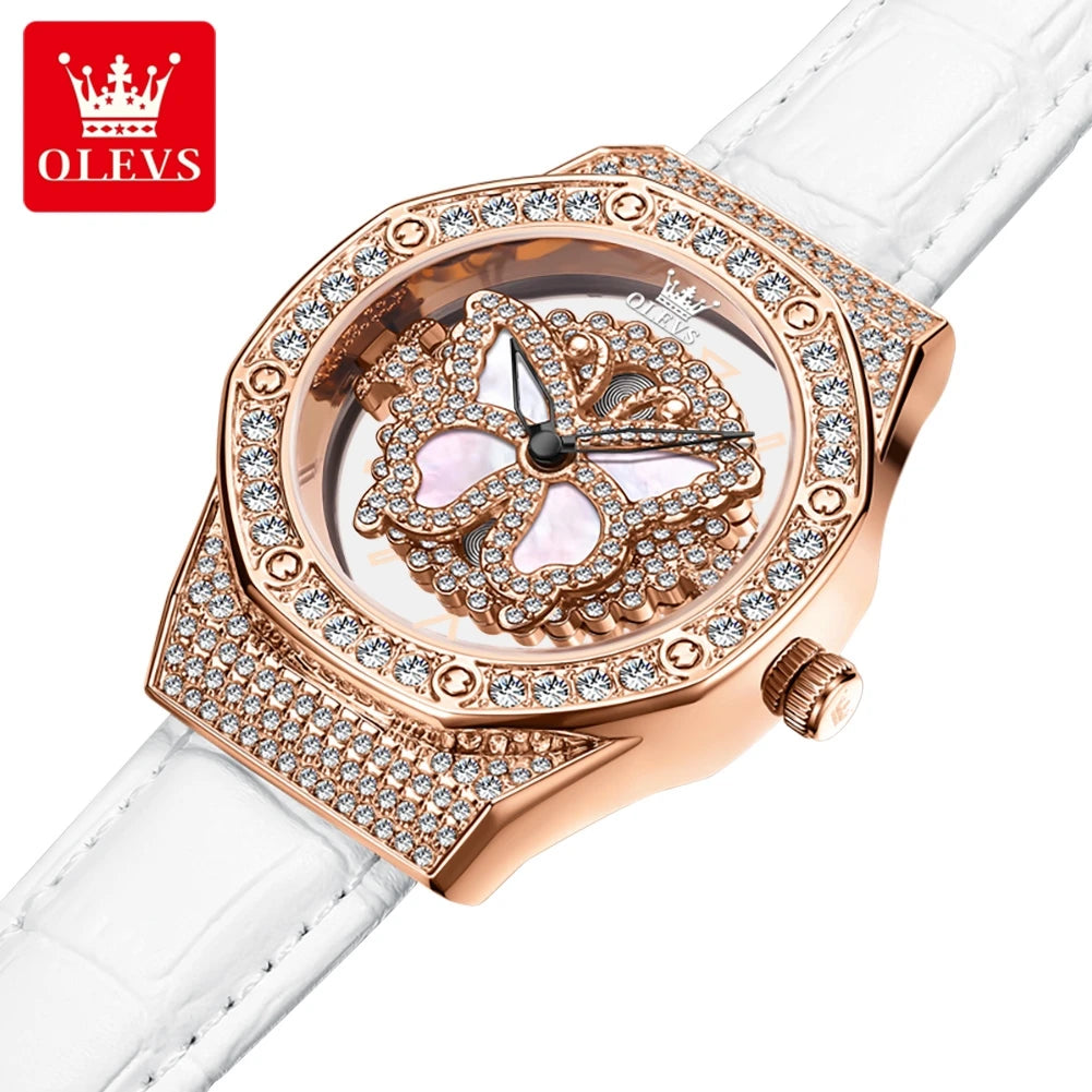 OLEVS 9996 Quartz Watch For Women Top Brand Fashion Woman Wristwatch Butterfly Luxury Waterproof Original Leather Dress Watches