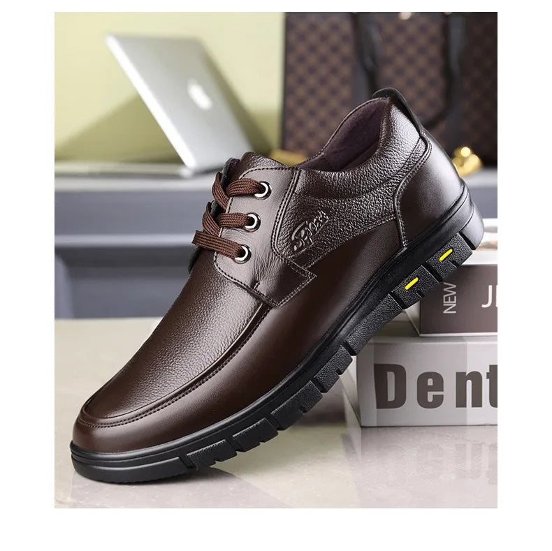 Hot Sale Men Genuine Leather Casual Shoes Soft Sole Lace-up Luxury Brand Middle-aged Old Man Dad Lightweight Loafers Shoes
