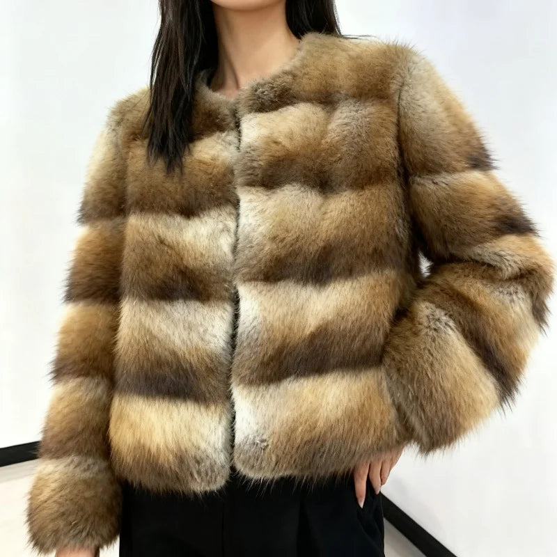 New Women Real Natural Musk Rat Fur Coat High Quality Genuine Winter Luxury Female Jacket Outerwear Long Sleeves