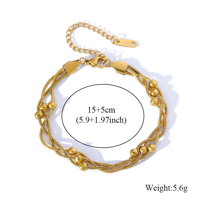 EILIECK 316L Stainless Steel Beads Wound Chain Bracelet for Women Charm Metal 18 K Plated Trendy Golden Unique Design Jewelry