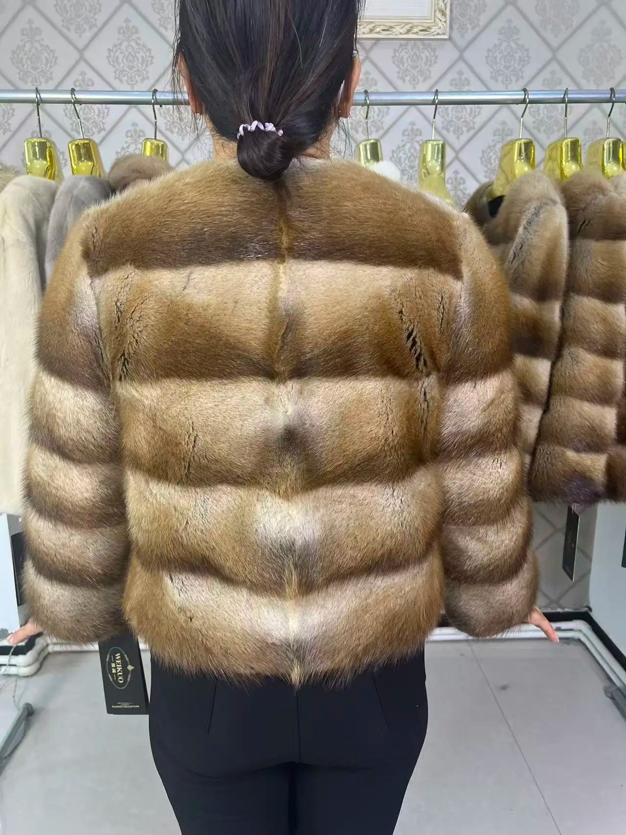 New Women Real Natural Musk Rat Fur Coat High Quality Genuine Winter Luxury Female Jacket Outerwear Long Sleeves