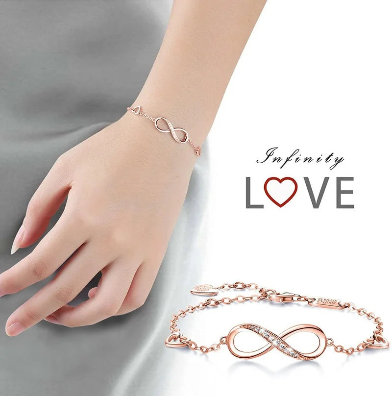 Womens  Sterling Silver Infinity Endless Love Symbol Charm Adjustable Bracelet for Women Mother's Day