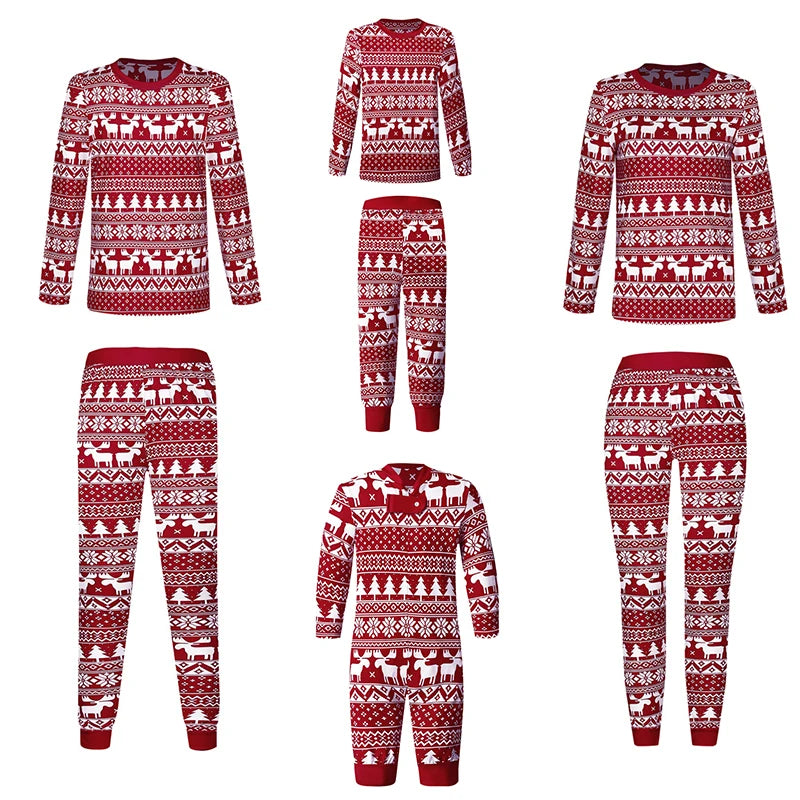 Christmas Family Matching Pajamas Outfits Set Classic Elk Red Print Adult Dad Father Mother Kids Sleepwear Baby Boy Girl Clothes