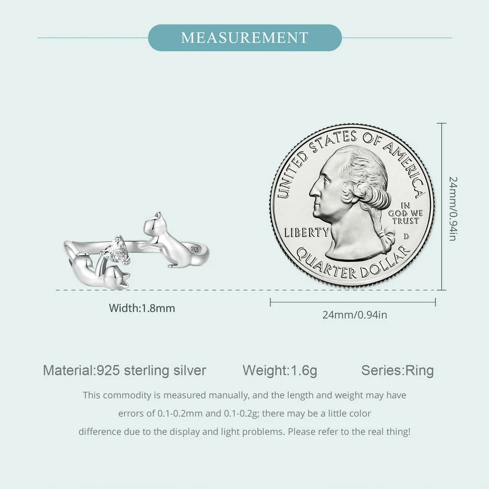 WOSTU 100% 925 Sterling Silver Cat Dog Opening Ring Hot Sale Pet Rings For Women Original Fashion Animal Jewelry Party Gift
