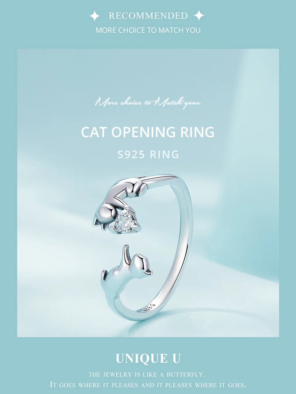 WOSTU 100% 925 Sterling Silver Cat Dog Opening Ring Hot Sale Pet Rings For Women Original Fashion Animal Jewelry Party Gift
