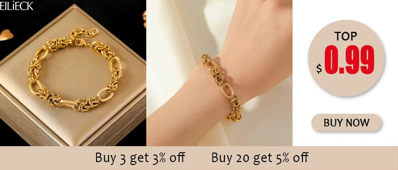 EILIECK 316L Stainless Steel Beads Wound Chain Bracelet for Women Charm Metal 18 K Plated Trendy Golden Unique Design Jewelry