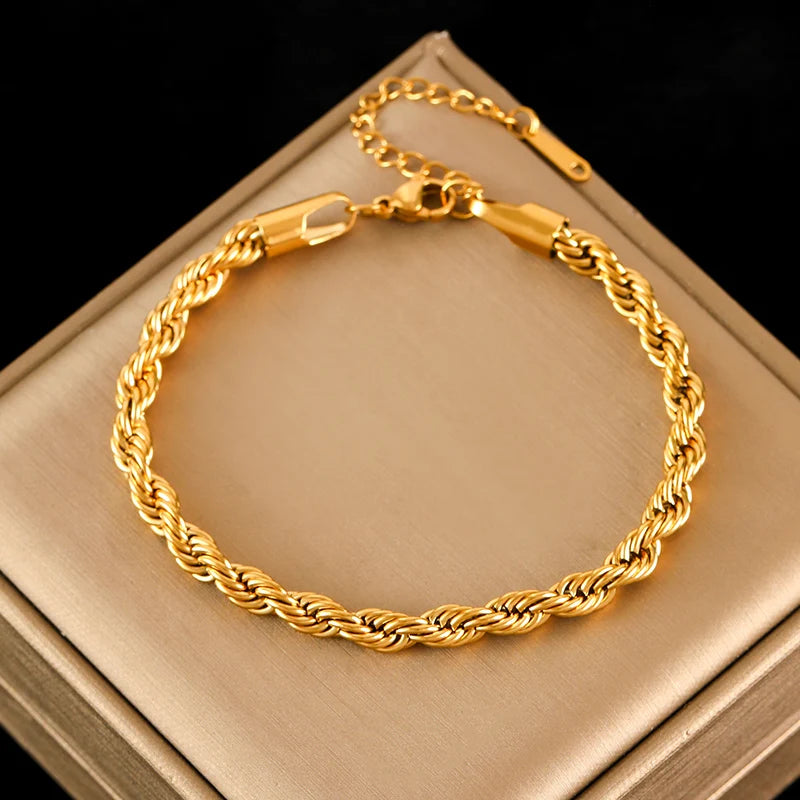 EILIECK 316L Stainless Steel Beads Wound Chain Bracelet for Women Charm Metal 18 K Plated Trendy Golden Unique Design Jewelry