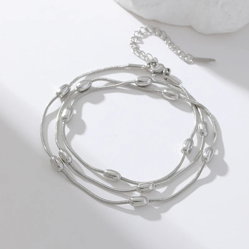 EILIECK 316L Stainless Steel Beads Wound Chain Bracelet for Women Charm Metal 18 K Plated Trendy Golden Unique Design Jewelry