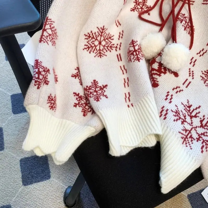 Christmas Knitted Sweaters for Women Vintage Fashion Long Sleeve Jumpers Print Loose V Neck2024 New Autumn Winter Pullovers