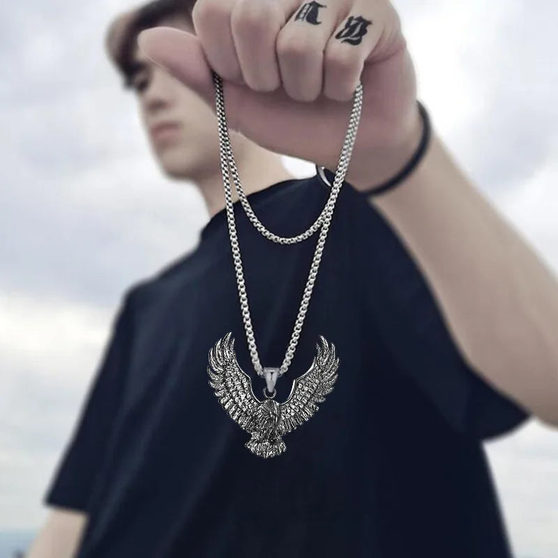 YQ 316L Stainless Steel Viking Eagle Pendant Chain Necklace For Men Punk Gothic Jewelry Accessories Male