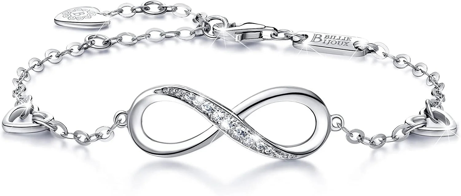 Womens  Sterling Silver Infinity Endless Love Symbol Charm Adjustable Bracelet for Women Mother's Day