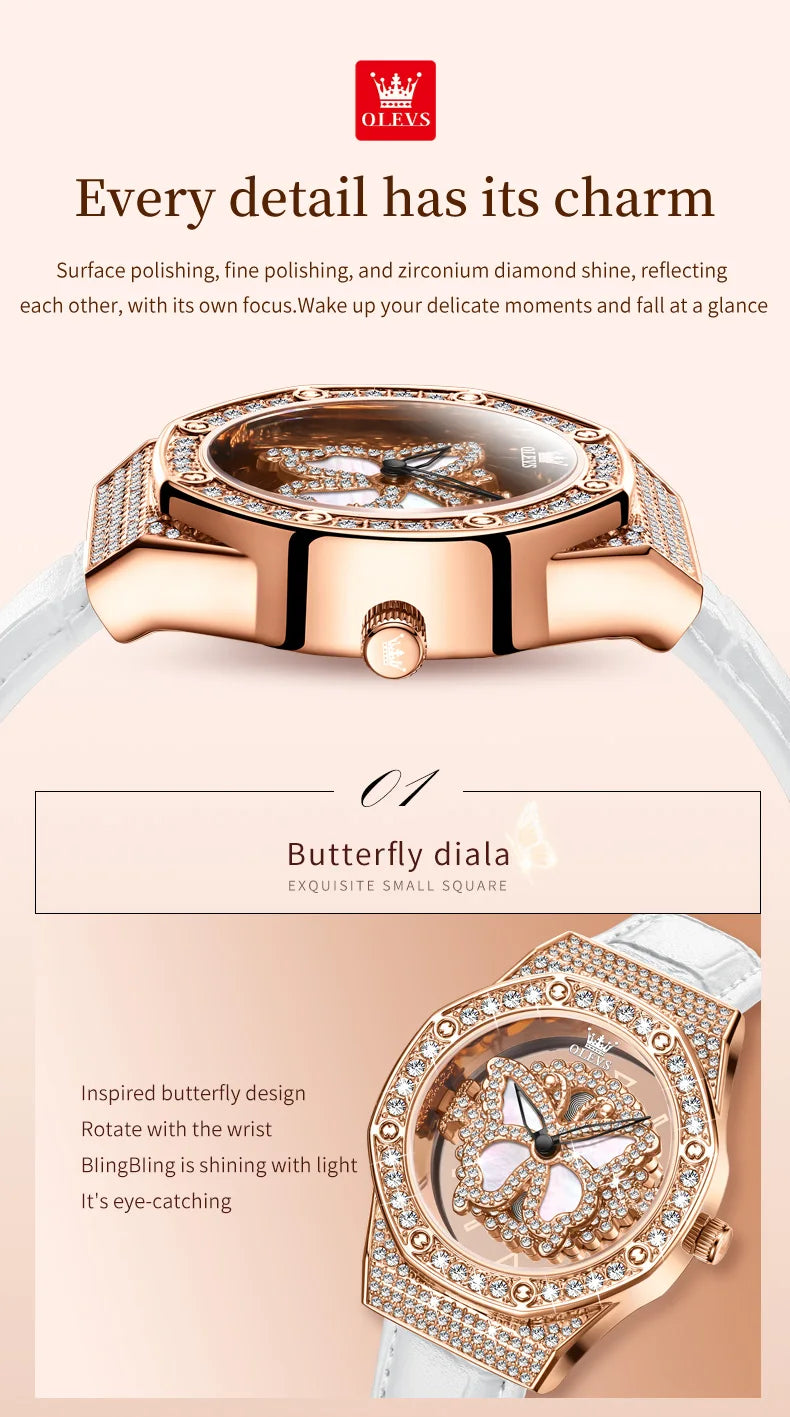 OLEVS 9996 Quartz Watch For Women Top Brand Fashion Woman Wristwatch Butterfly Luxury Waterproof Original Leather Dress Watches