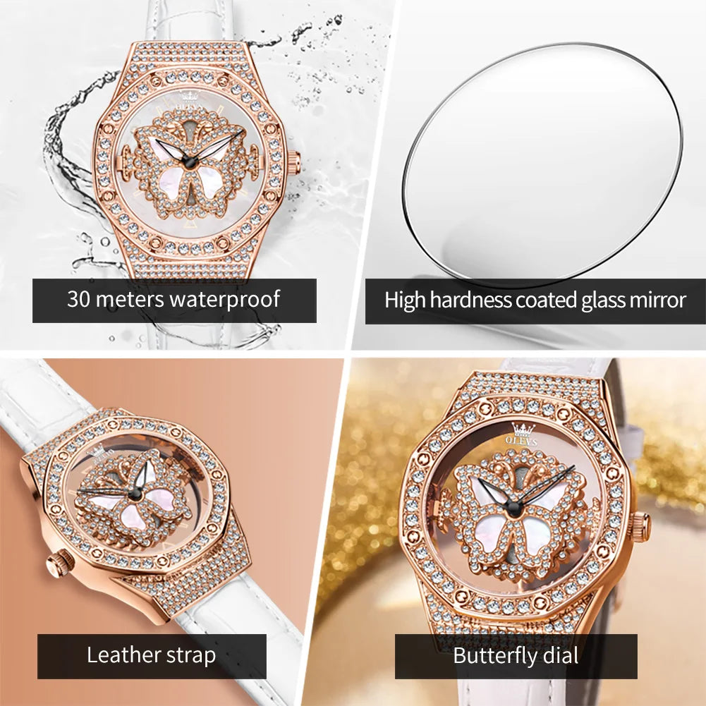 OLEVS 9996 Quartz Watch For Women Top Brand Fashion Woman Wristwatch Butterfly Luxury Waterproof Original Leather Dress Watches